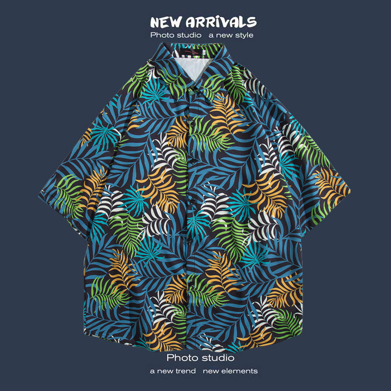 Men's Casual Floral Print Short Sleeve Shirt for Seaside Vacation Hawaiian Shirts