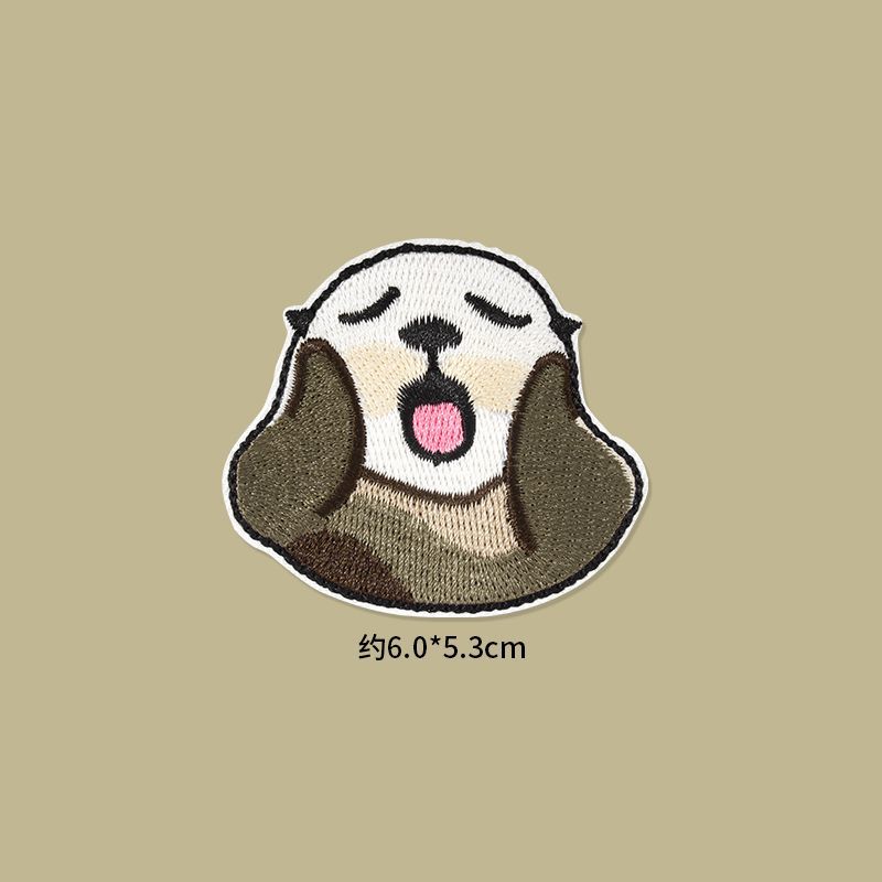Cute embroidered self adhesive patch sticker featuring a happy otter design, perfect for clothes and down jackets.