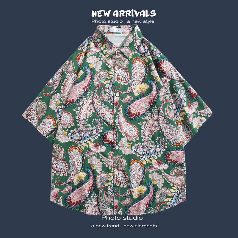 Men's Casual Floral Print Short Sleeve Shirt for Seaside Vacation Hawaiian Shirts