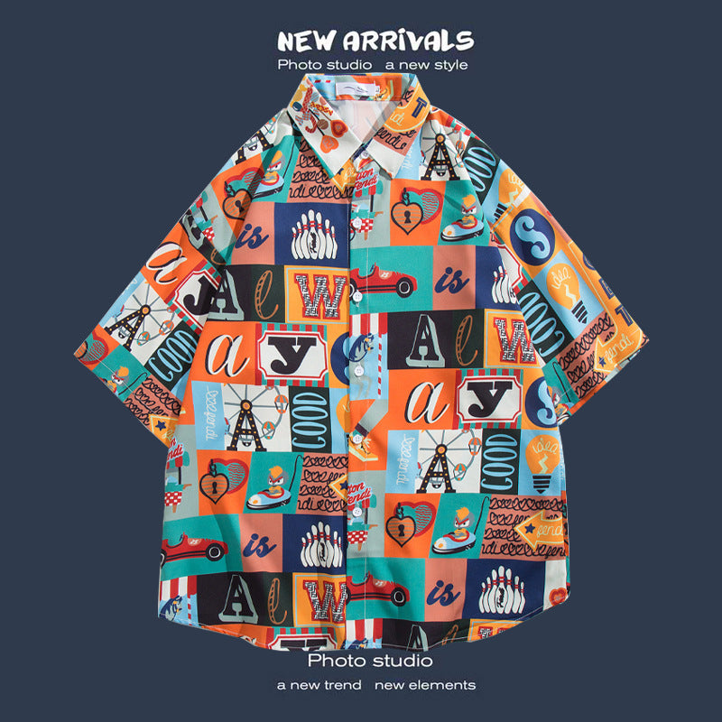 Men's Casual Floral Print Short Sleeve Shirt for Seaside Vacation Hawaiian Shirts