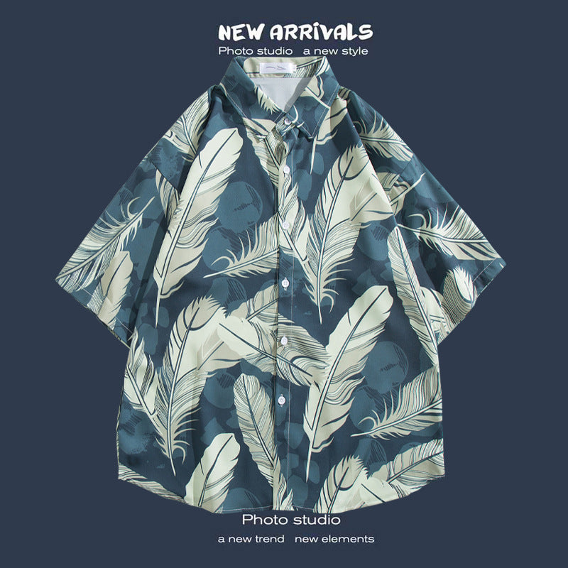 Men's Casual Floral Print Short Sleeve Shirt for Seaside Vacation Hawaiian Shirts