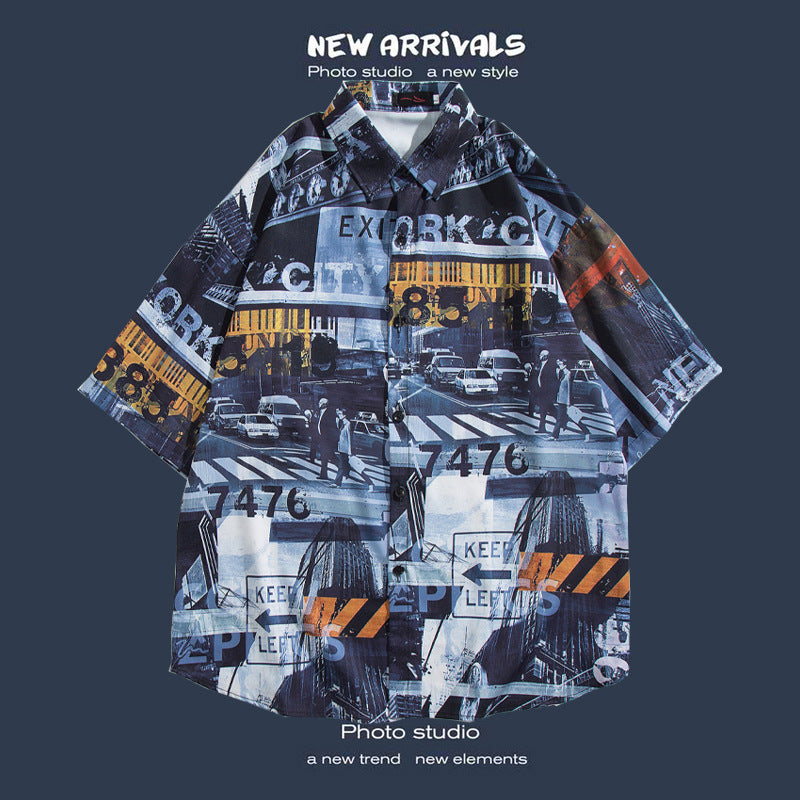 Men's Casual Floral Print Short Sleeve Shirt for Seaside Vacation Hawaiian Shirts