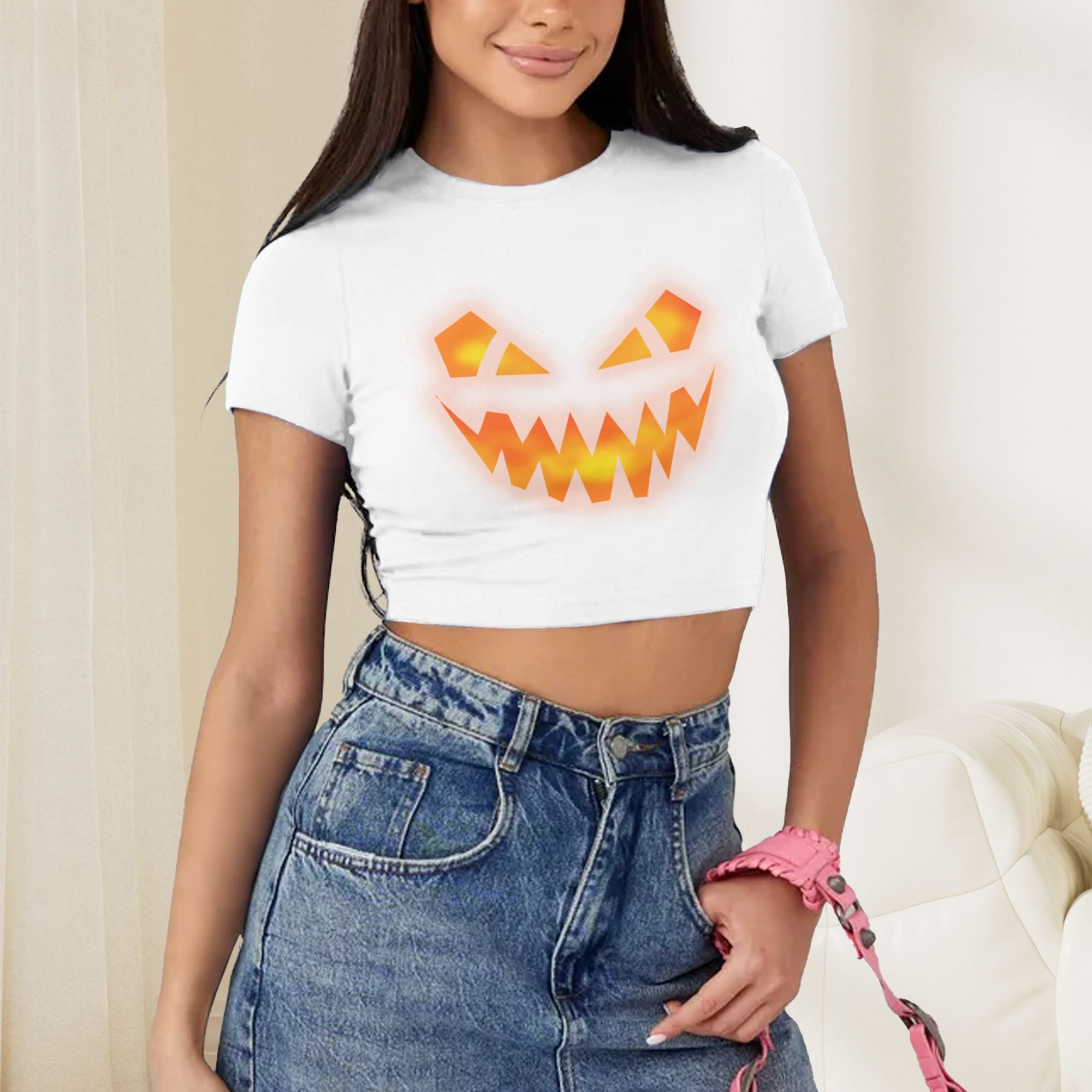 Polyester white Casual Sets for Girls, Cool Crop Crew top and pants outfit