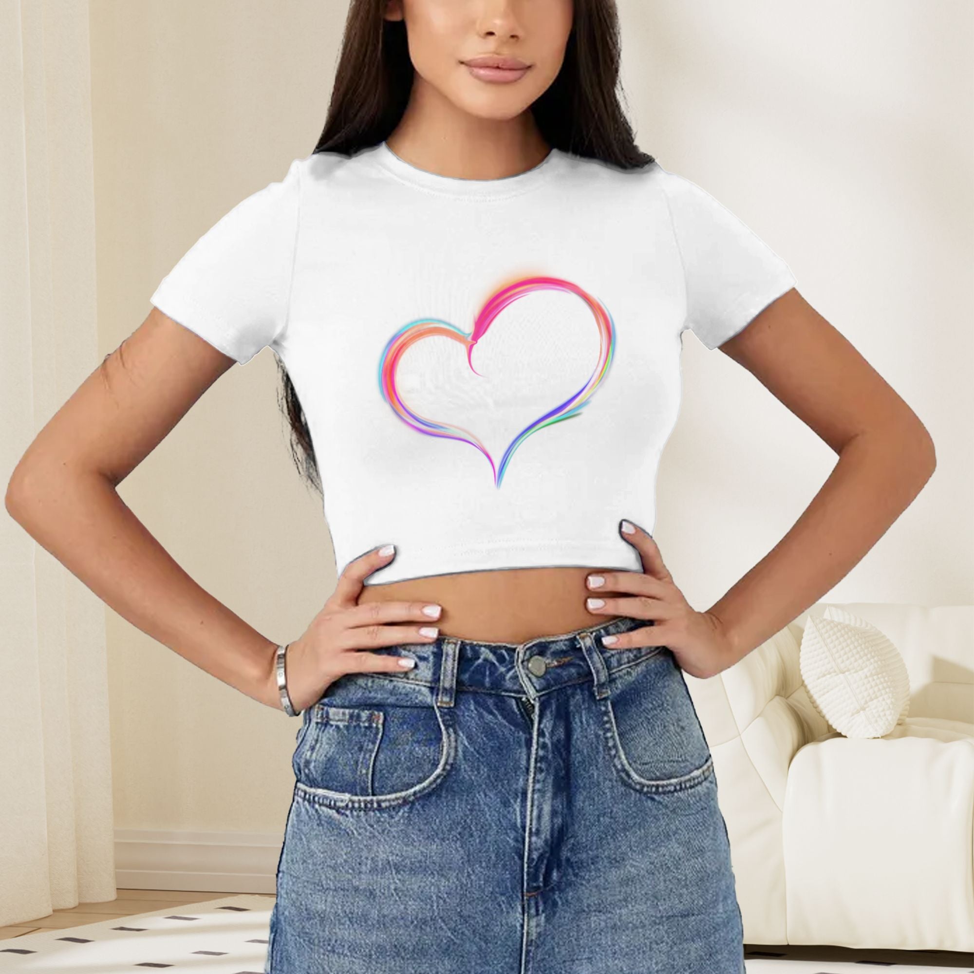 Peach Heart Love: Chic Cropped Tee for Effortless Everyday Cool