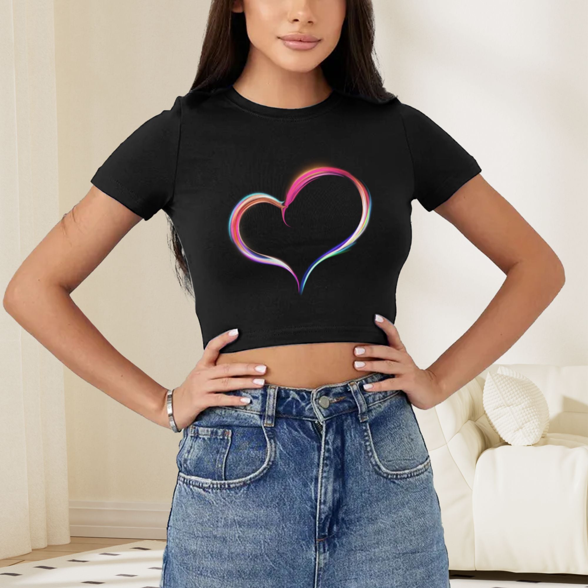 Peach Heart Love: Chic Cropped Tee for Effortless Everyday Cool