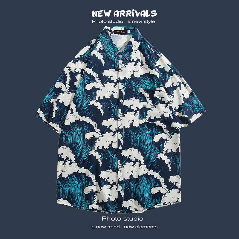 Men's Casual Floral Print Short Sleeve Shirt for Seaside Vacation Hawaiian Shirts