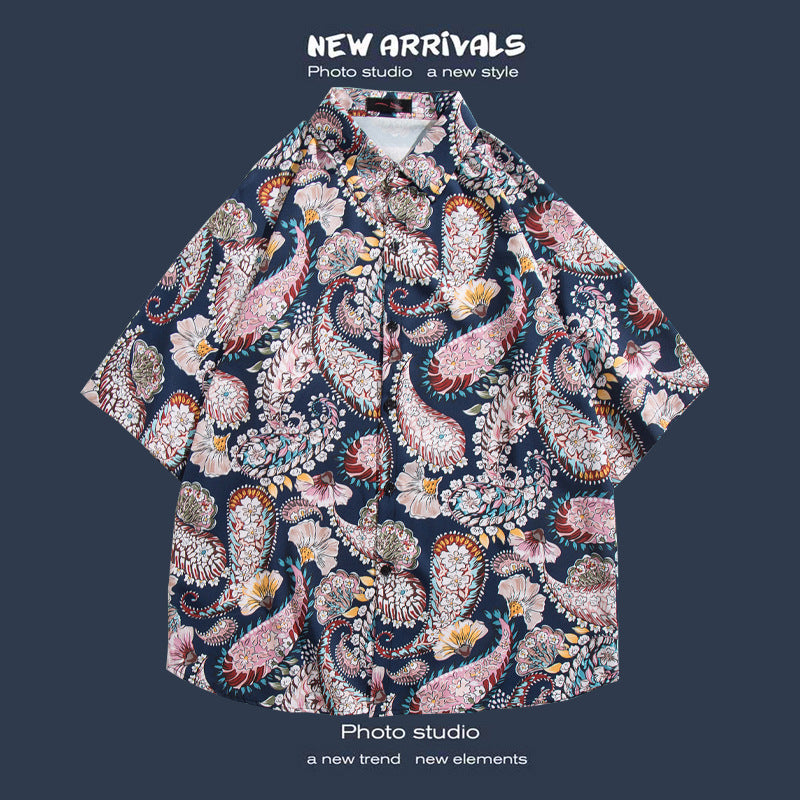 Men's Casual Floral Print Short Sleeve Shirt for Seaside Vacation Hawaiian Shirts