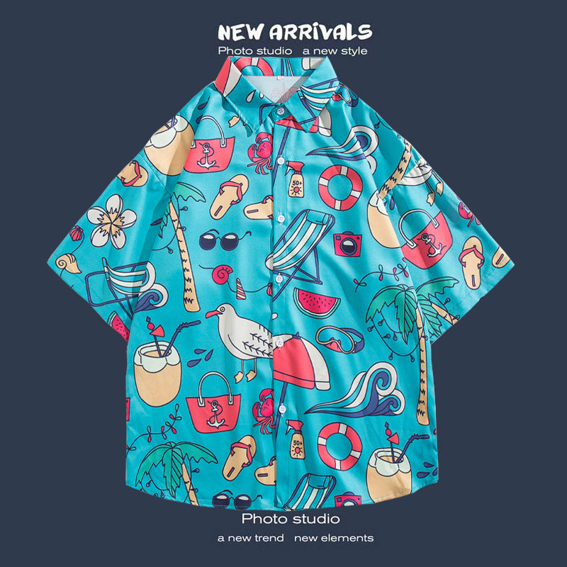 Men's Casual Floral Print Short Sleeve Shirt for Seaside Vacation Hawaiian Shirts