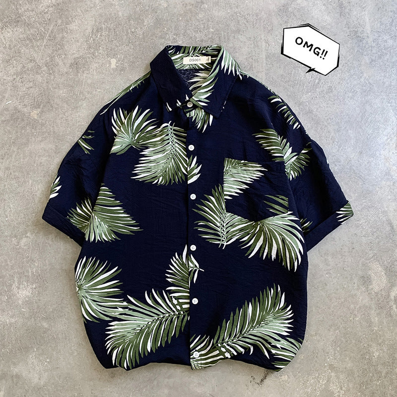 Men's Hawaiian Aloha Shirt - Vintage Floral Beach Print, Short Sleeve Silk Shirt Jacket, Loose Fit XX-Large