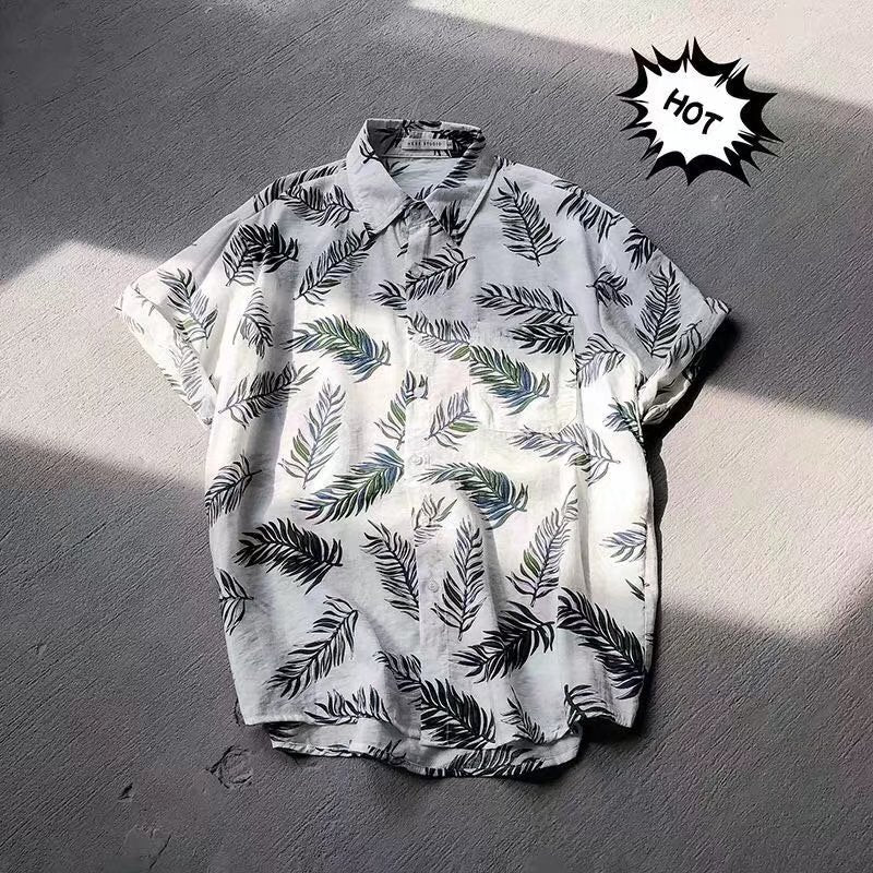 Men's Hawaiian Aloha Shirt - Vintage Floral Beach Print, Short Sleeve Silk Shirt Jacket, Loose Fit XX-Large