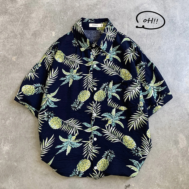 Men's Hawaiian Aloha Shirt - Vintage Floral Beach Print, Short Sleeve Silk Shirt Jacket, Loose Fit XX-Large