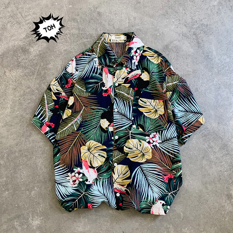 Men's Hawaiian Aloha Shirt - Vintage Floral Beach Print, Short Sleeve Silk Shirt Jacket, Loose Fit XX-Large