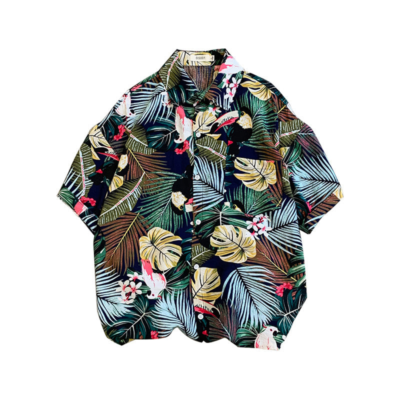 Men's Hawaiian Aloha Shirt - Vintage Floral Beach Print, Short Sleeve Silk Shirt Jacket, Loose Fit XX-Large