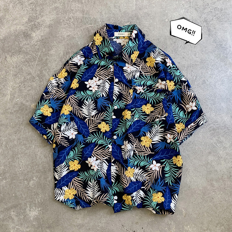 Men's Hawaiian Aloha Shirt - Vintage Floral Beach Print, Short Sleeve Silk Shirt Jacket, Loose Fit XX-Large