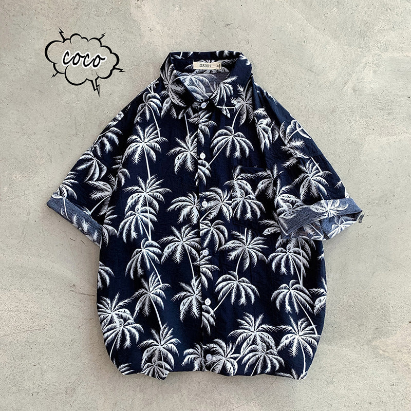 Men's Hawaiian Aloha Shirt - Vintage Floral Beach Print, Short Sleeve Silk Shirt Jacket, Loose Fit XX-Large