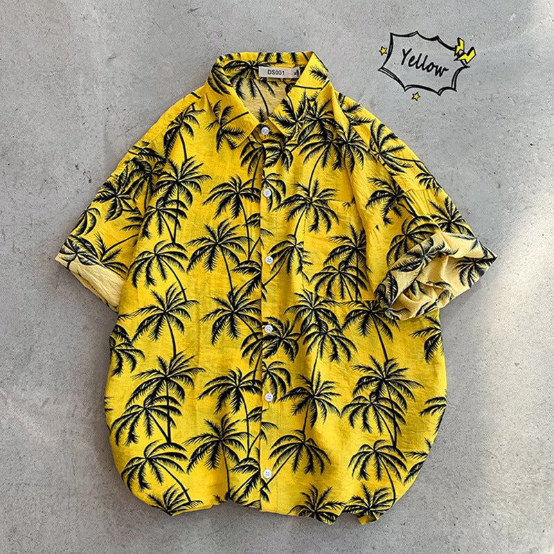 Men's Hawaiian Aloha Shirt - Vintage Floral Beach Print, Short Sleeve Silk Shirt Jacket, Loose Fit XX-Large