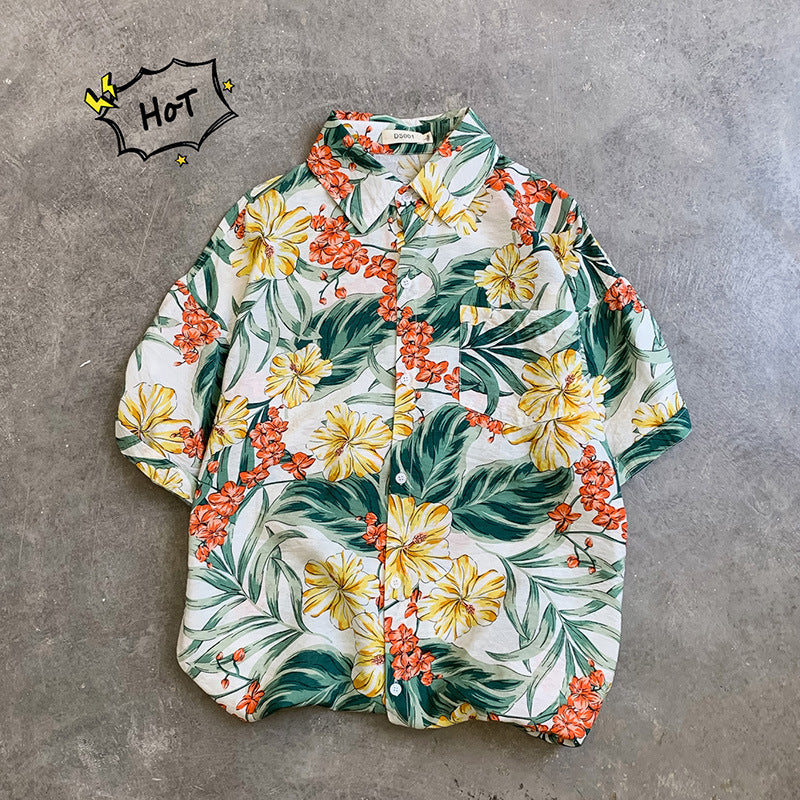 Men's Hawaiian Aloha Shirt - Vintage Floral Beach Print, Short Sleeve Silk Shirt Jacket, Loose Fit XX-Large