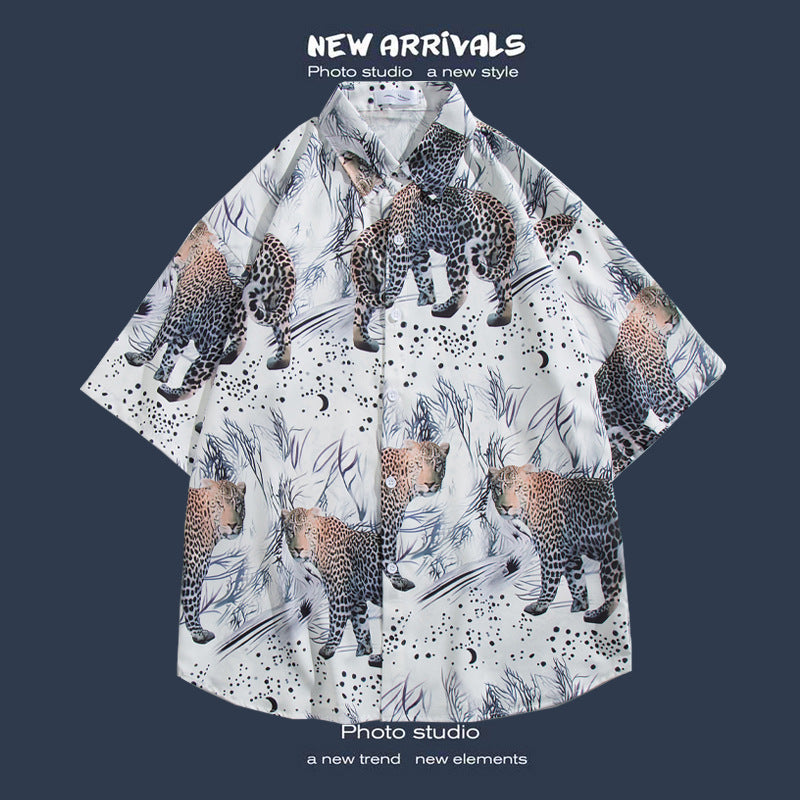 Men's Casual Floral Print Short Sleeve Shirt for Seaside Vacation Hawaiian Shirts