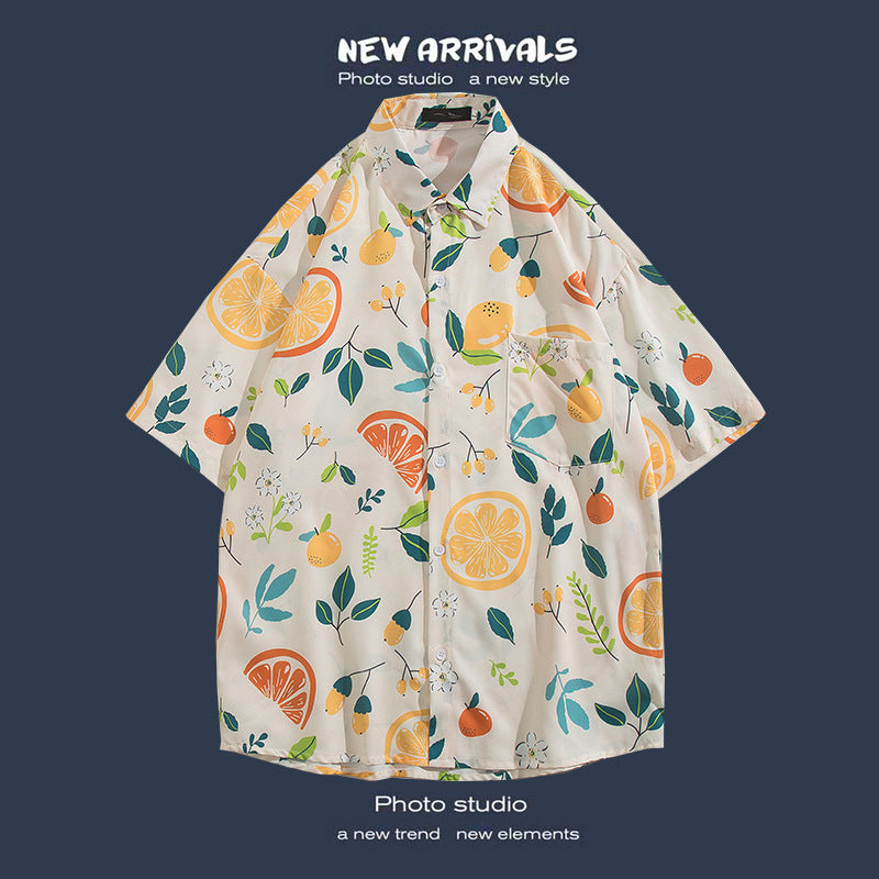 Men's Casual Floral Print Short Sleeve Shirt for Seaside Vacation Hawaiian Shirts